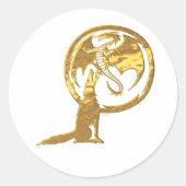 ウルフ&ドラゴン金ゴールドホワイトラウンドスティッカー ラウンドシール (正面)