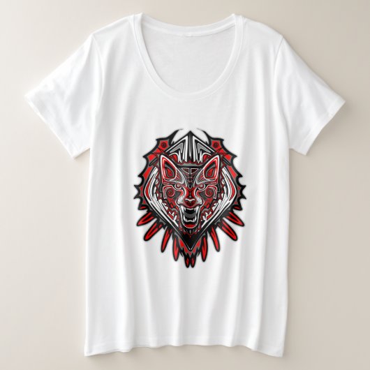 ウルフ・ハイダ部族トーテムデザイン プラスサイズTシャツ (デザイン正面)