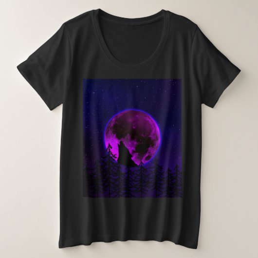ウルフ ハウリング ムーン マゼンタ   プラスサイズTシャツ (デザイン正面)