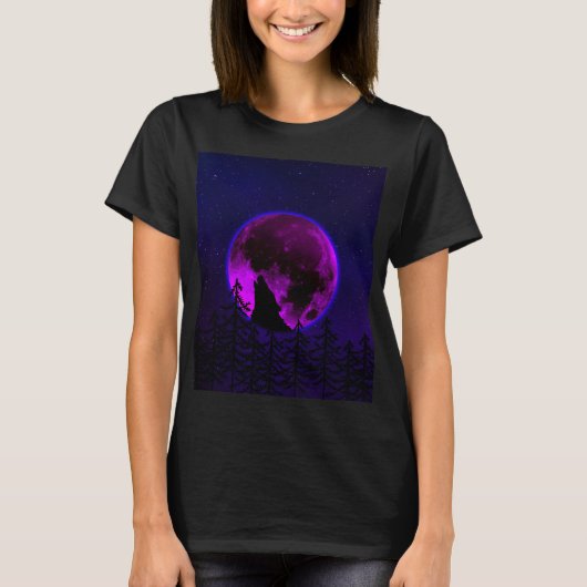 ウルフ・ハウリング・ムーン・マゼンタTシャツ Tシャツ (正面)