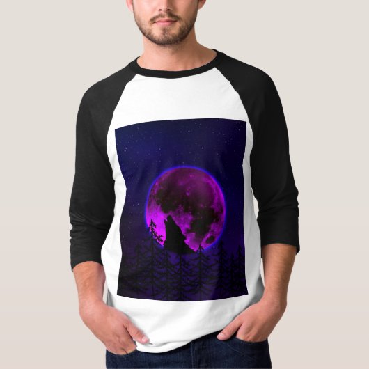 ウルフ・ハウリング・ムーン・マゼンタTシャツ Tシャツ (正面)