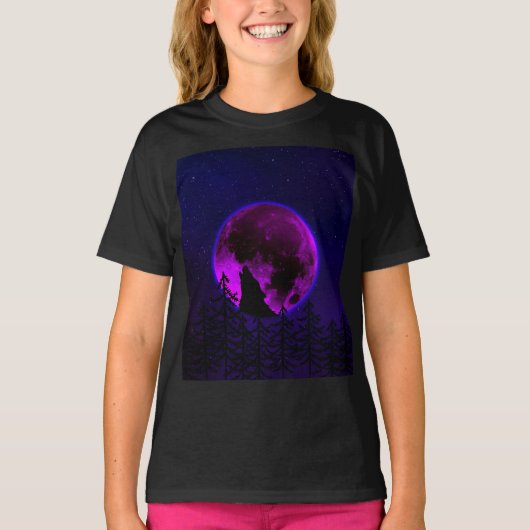 ウルフ・ハウリング・ムーン・マゼンタTシャツ Tシャツ (正面)