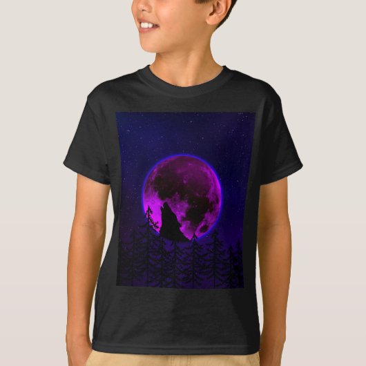 ウルフ・ハウリング・ムーン・マゼンタTシャツ Tシャツ (正面)