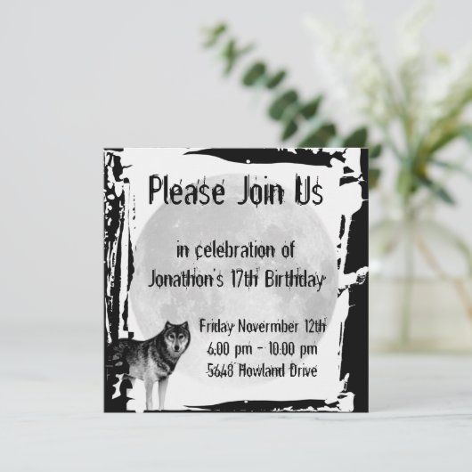 ウルフ&フルムーンゴシック誕生日招待状 招待状 (スタンド正面)