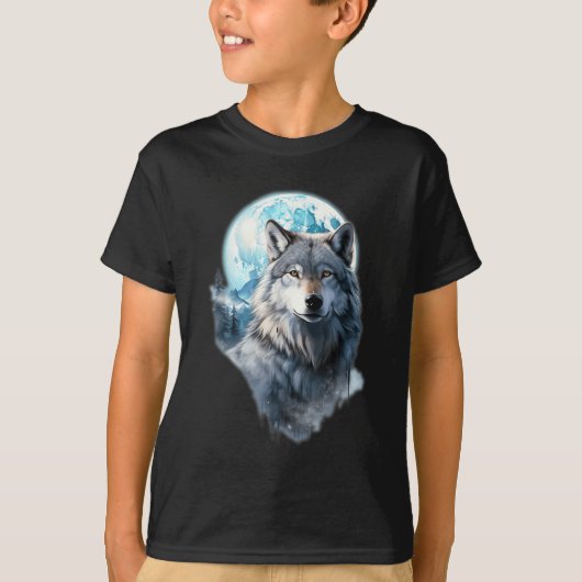 ウルフ ムーン グラフィック 遠吠え ,満月の夜の下で Tシャツ (正面)