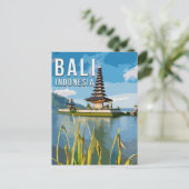 ウルンダヌベラタンテンプルインドネシアウォーターカラー ポストカード (スタンド正面)