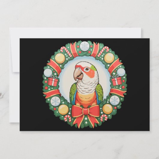 ウロコインコのクリスマスリース・インコのXmas シーズンカード (正面)
