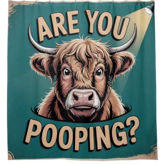 ウンコしてるのか？ハイランドおもしろいカウシャワーカーテン シャワーカーテン (正面)