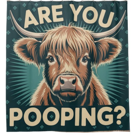 ウンコしてるのか？ハイランドおもしろいカウシャワーカーテン シャワーカーテン (正面)