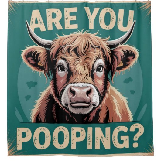 ウンコしてるのか？ハイランドおもしろいカウシャワーカーテン シャワーカーテン (正面)
