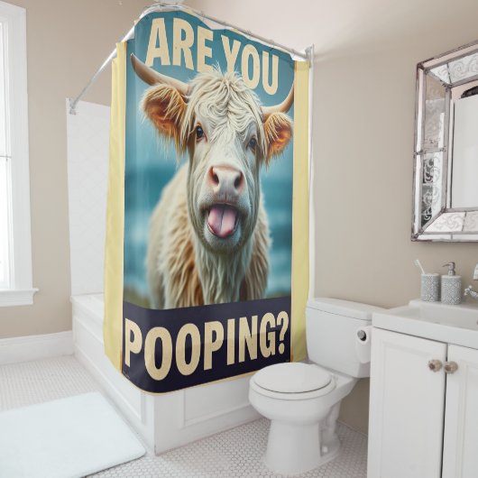 ウンコしてるのか?牛おもしろい術ハイランド牛 シャワーカーテン (インサイチュ)