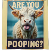 ウンコしてるのか?牛おもしろい術ハイランド牛 シャワーカーテン (正面)