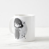 ウンザリしたかわいいちびキャラのイラストデザイン コーヒーマグカップ (正面左)