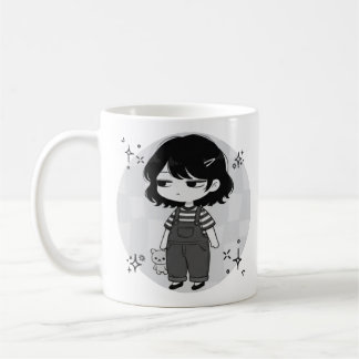 ウンザリしたかわいいちびキャラのイラストデザイン コーヒーマグカップ