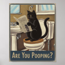 ウンチしてる？トイレの猫 面白いウォールアート