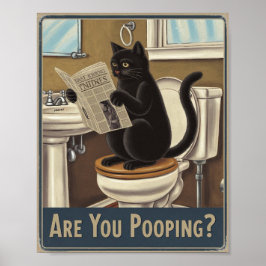 ウンチしてる?トイレの猫 面白いウォールアート ポスター