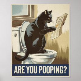 ウンチしてる?トイレの猫 面白いウォールアート ポスター
