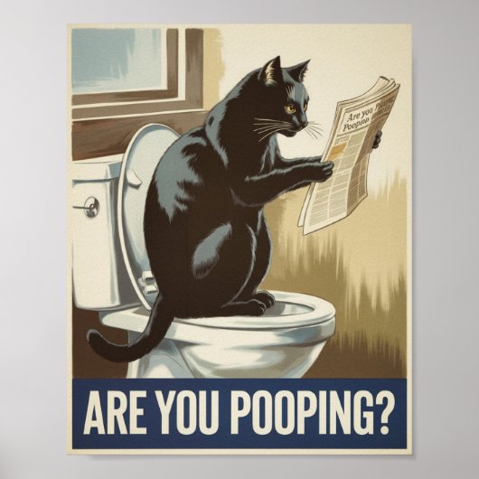 ウンチしてる？トイレの猫 面白いウォールアート ポスター (正面)