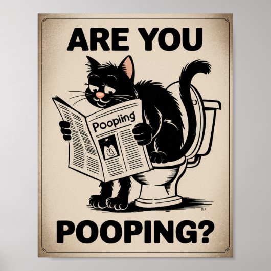 ウンチしてる？トイレの猫 面白いウォールアート ポスター (正面)