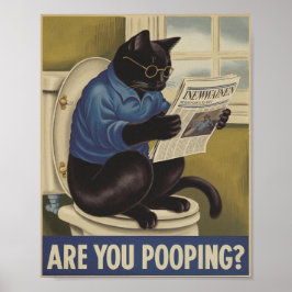 ウンチしてる?トイレの猫 面白いウォールアート ポスター