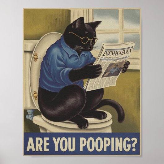 ウンチしてる?トイレの猫 面白いウォールアート ポスター (正面)
