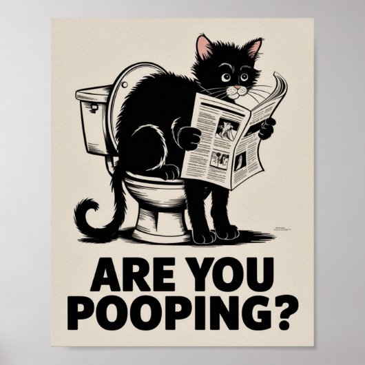 ウンチしてる?トイレの猫 面白いウォールアート ポスター (正面)