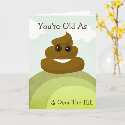 ウンチとして及び丘のバースデー・カードに古いEmoji カード (黄色い花)