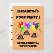 ウンチパーティーおもしろいかわいい女の子の誕生日 招待状 (正面/裏面)