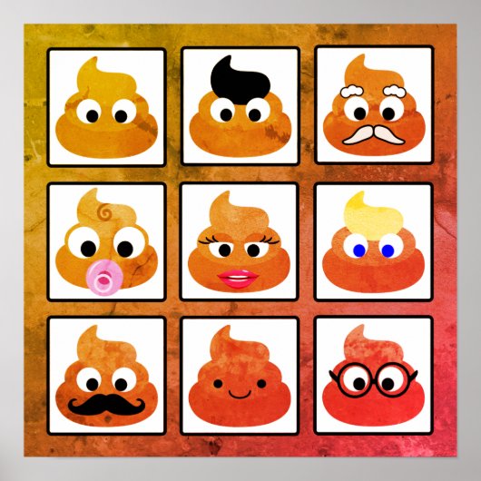 ウンチ多くの顔ヴィンテージ古い紙 ポスター (正面)