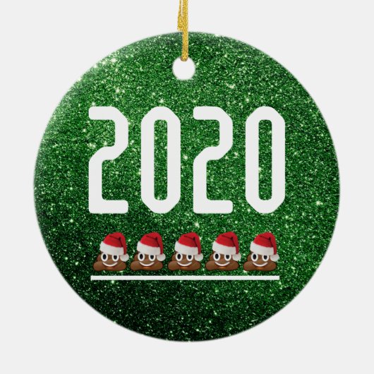 ウンチ絵文字サンタグリーングリッタークリスマス最低 セラミックオーナメント (裏面)