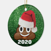 ウンチ絵文字サンタハットグリーングリッター2020クリスマス セラミックオーナメント (左)