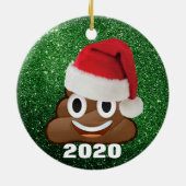 ウンチ絵文字サンタハットグリーングリッター2020クリスマス セラミックオーナメント (裏面)