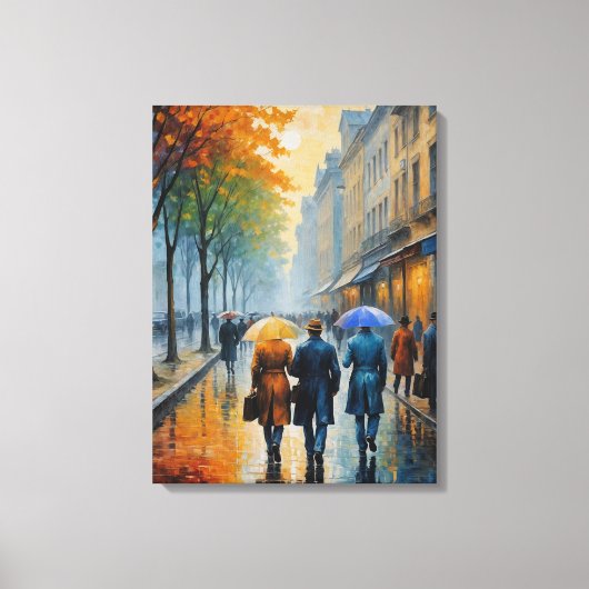 ウンブのある湿った通りの人々の歩く キャンバスプリント (正面)