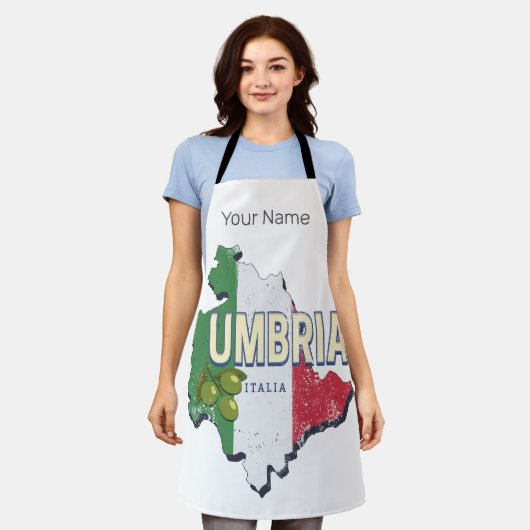 ウンブリアイタリアレトロ地域マップヴィンテージ土産 エプロン (着用した状態)