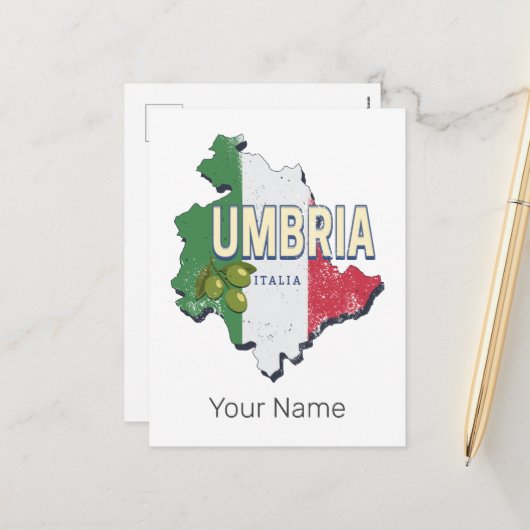 ウンブリアイタリアレトロ地域マップヴィンテージ土産 シーズンポストカード (正面/裏面インサイチュ)