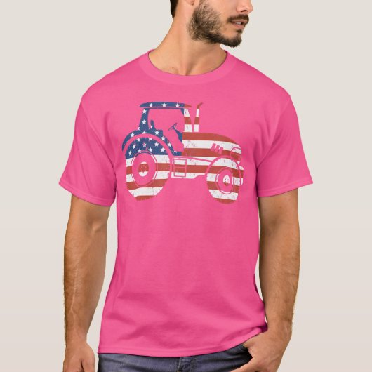 ウーアメリカン国旗トラクター愛国的農家 Tシャツ (正面)