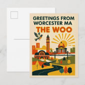 ウースターMA “The Woo” レトロな旅行デザイン ポストカード (正面/裏面)