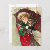 ウードハンフリーのウィンターガールと犬 シーズンポストカード (正面/裏面)