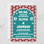 ウードレッドモダンティール(緑がかった色)はっきりしたレトロボホデイジー 招待状 (正面)