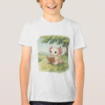 ウーパールーパーが大好きな読書 – 水彩キッズTシャツ
