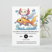 ウーパールーパーに乗られた金魚の誕生日 招待状 (スタンド正面)