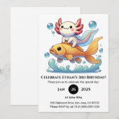 ウーパールーパーに乗られた金魚の誕生日 招待状 (正面/裏面)