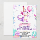 ウーパールーパーの誕生日パーティーの招待状 招待状 (正面/裏面)