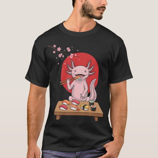 ウーパールーパー寿司アニメヴィンテージ日本食愛好家 Tシャツ (正面)