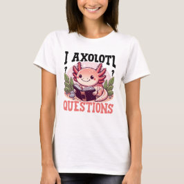 ウーパールーパー質問 かわいいピンクのウーパールーパーが本を読む本 Tシャツ