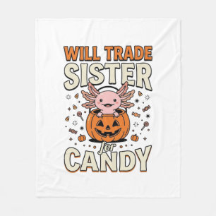 ウーパールーパー ハロウィン デザイン お菓子と妹を交換 フリースブランケット