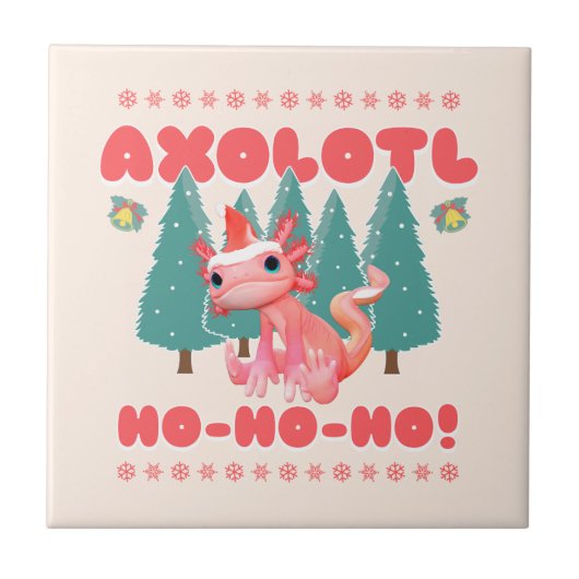ウーパールーパー メリークリスマス Ho-Ho-Ho 面白いデザイン タイル (正面)