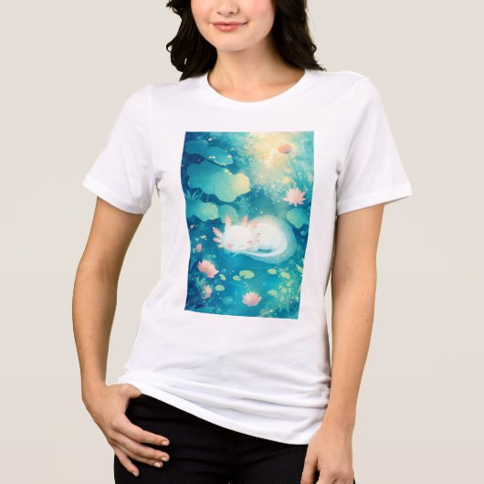 ウーパールーパー 花 池の静けさ トライブレンドＴシャツ (正面)