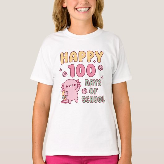 ウーパールーパー 100日目の学校 おめでとう Tシャツ (正面)