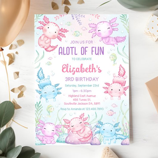 ウーパールーパー ALOTL OF FUN バースディ招待状 招待状
